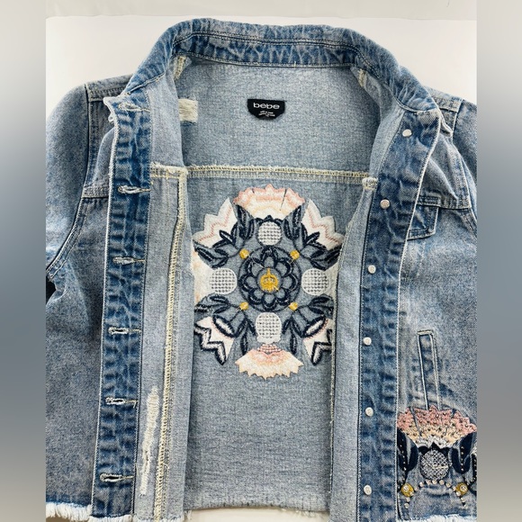 Y2K BEBE DESTINY GABBY DENIM JEAN JACKET EMBROIDERED SIZE LARGE - Picture 8 of 13